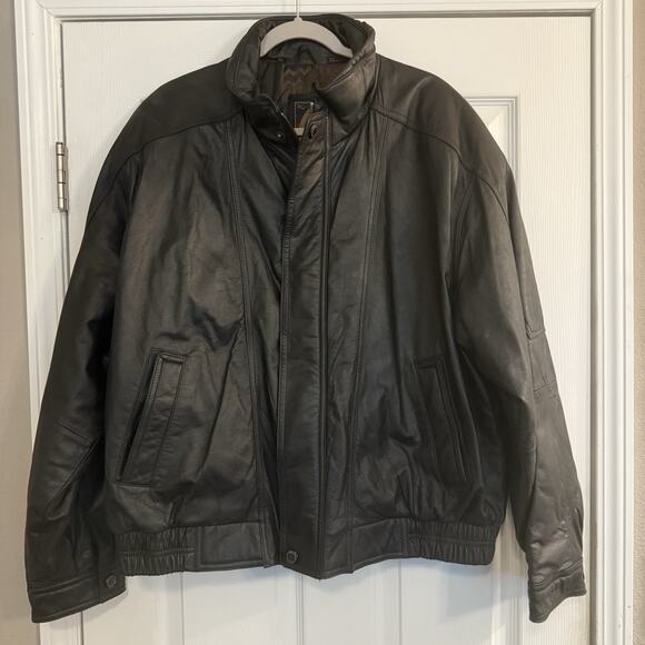 Vtg Members Only Genuine Leather Jacket Men XL Brown Moto Bomber Full Zip EUC - Picture 1 of 15